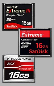 Mesures de performance de cartes mmoires CompactFlash Sandisk, Silicon Power, Transcend